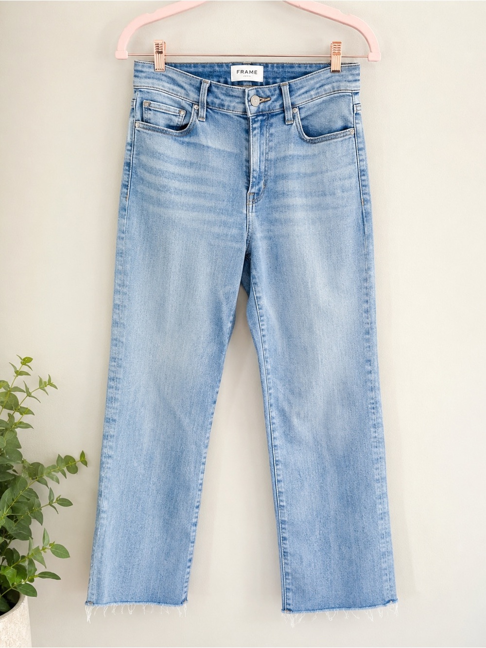 FRAME Le High Straight Jeans Women’s 29 High Rise Cropped Raw Hem Light Wash